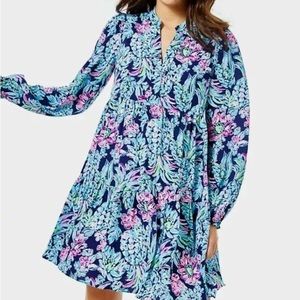 NWT Lilly Pulitzer Winona Stretch Dress High Tide Navy Pineapple Paradise Medium